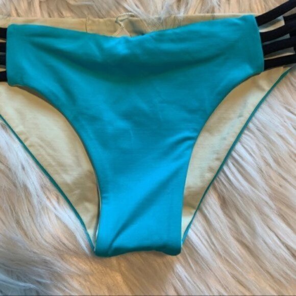 L*Space Bikini Bottom Teal Blue Strappy Sides - Picture 7 of 11
